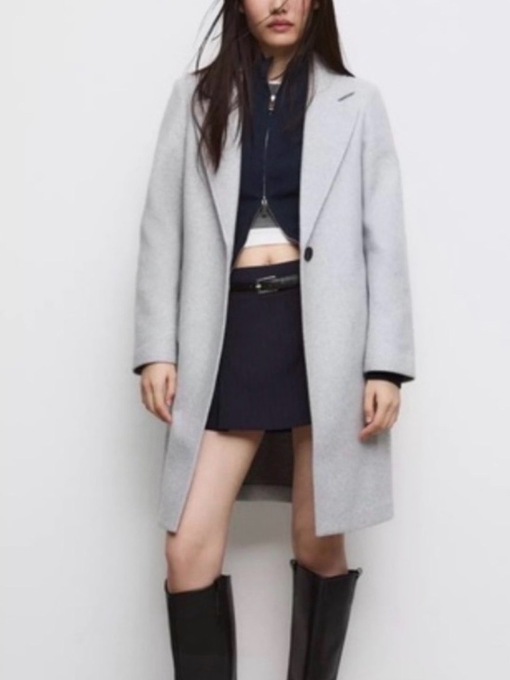 stradivarius Light Gray Single-Breasted Wool-Blend Trench Coat